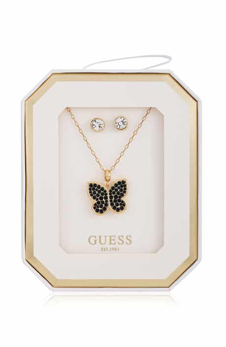 GUESS Butterfly Pendant Necklace & Stud Earrings Set