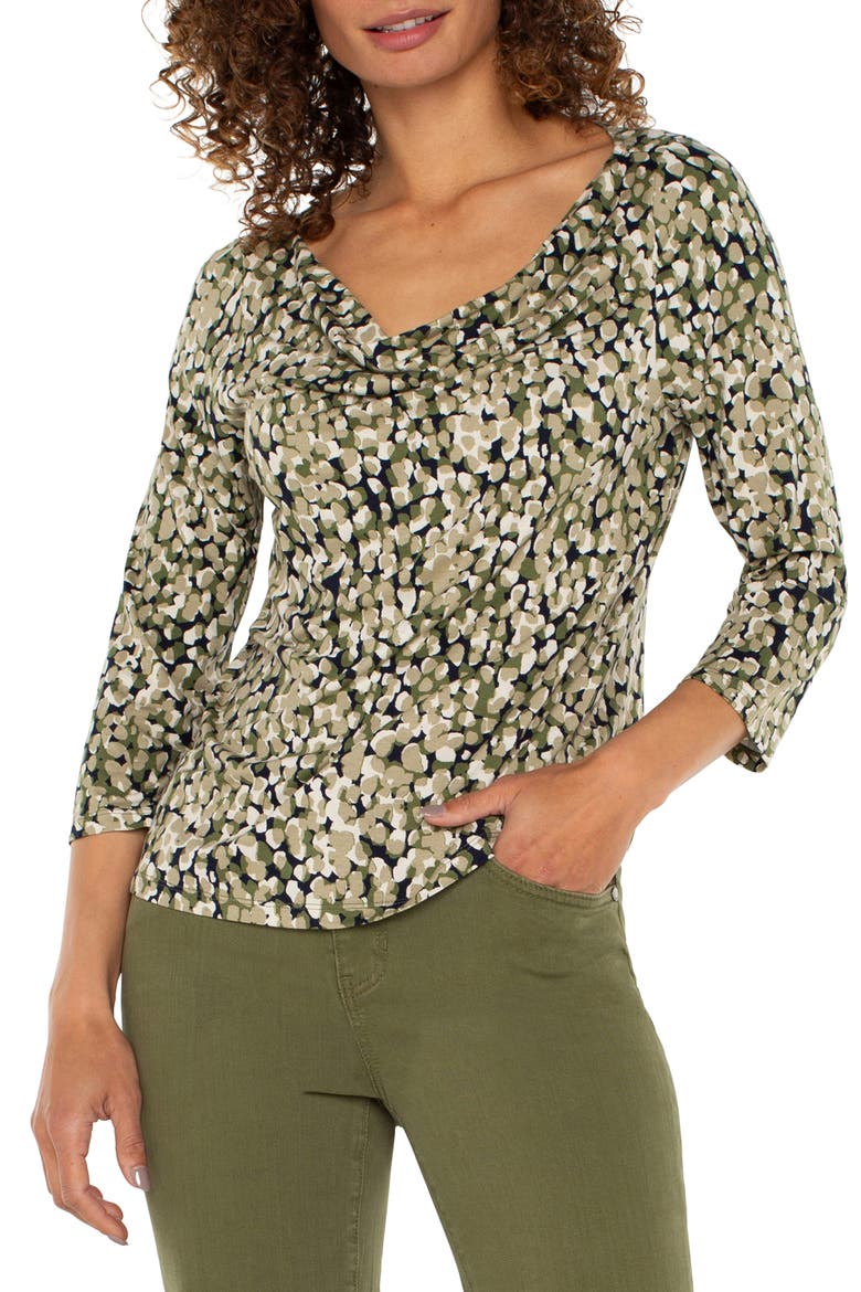 Drape Neck Jersey Top, Alternate, color, OLIVE CAMO DOT