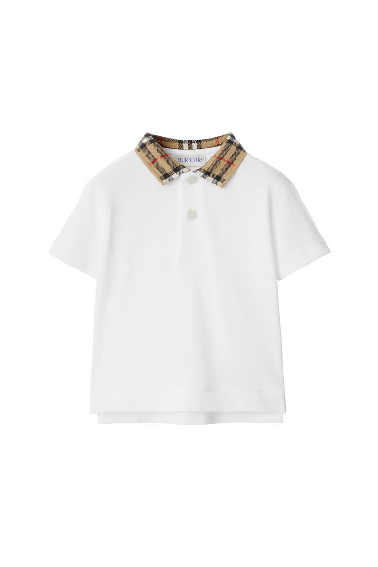 Check Collar Cotton Polo Shirt, Main, color, White