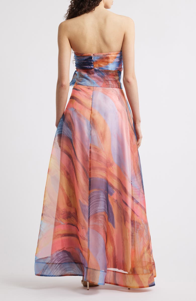 Tahari ASL Ruched Bodice Strapless Gown, Alternate, color, Sunset