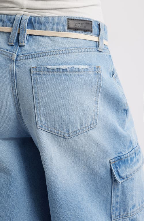 Ptcl Cascade Drawstring Cargo Denim Bermuda Shorts In Light Indigo