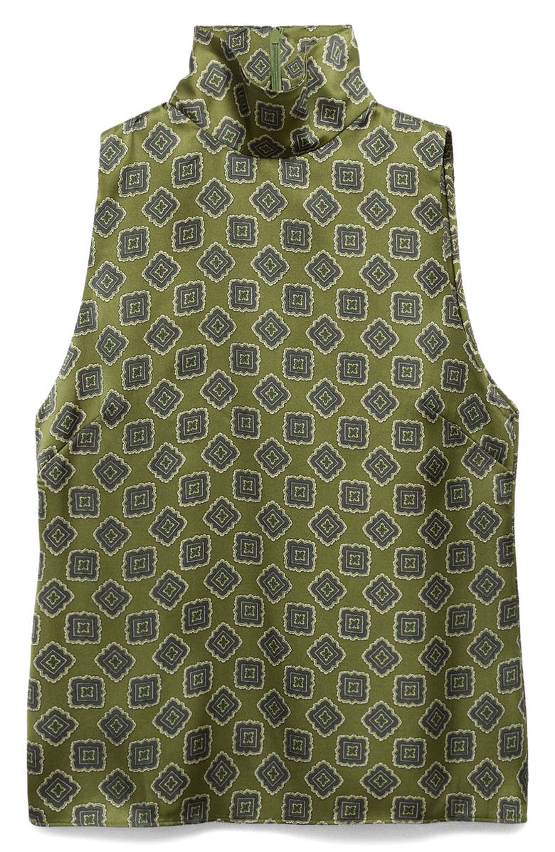 MANGO Geometric Print Sleeveless Turtleneck Top, Alternate, color, Green