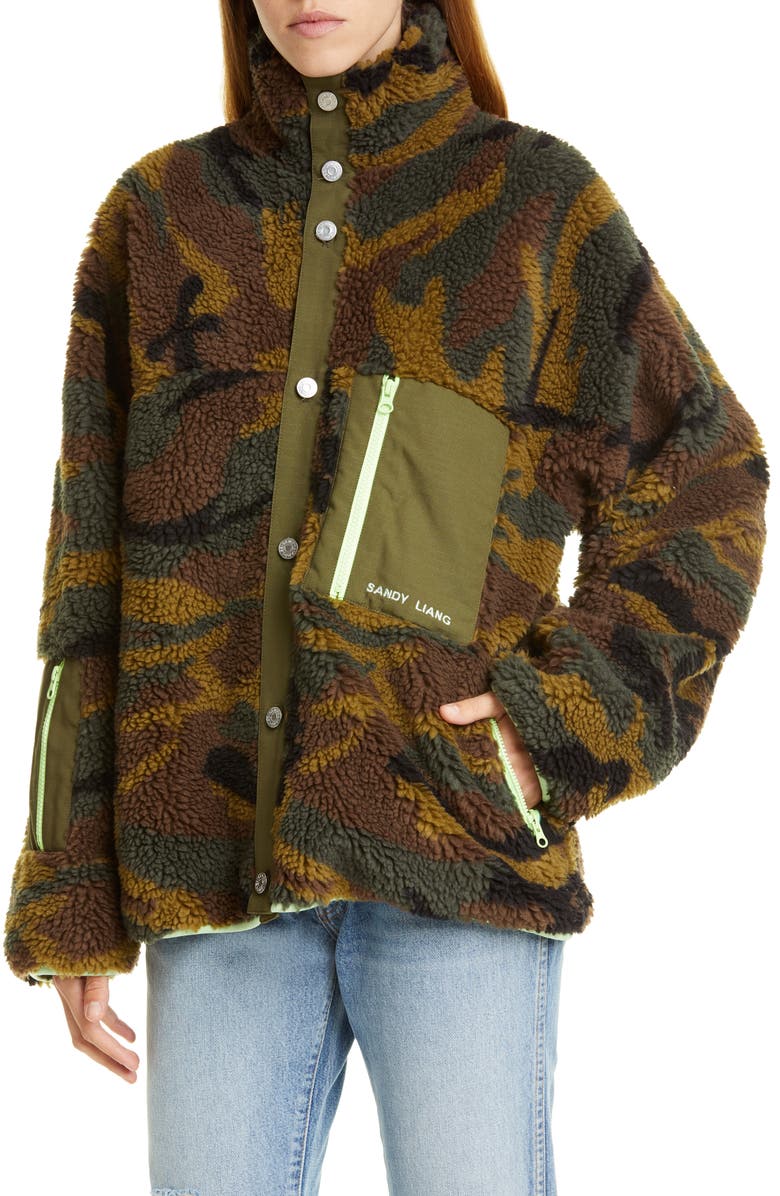 Sandy Liang Rory Camo Print Fleece Jacket, Alternate, color, 