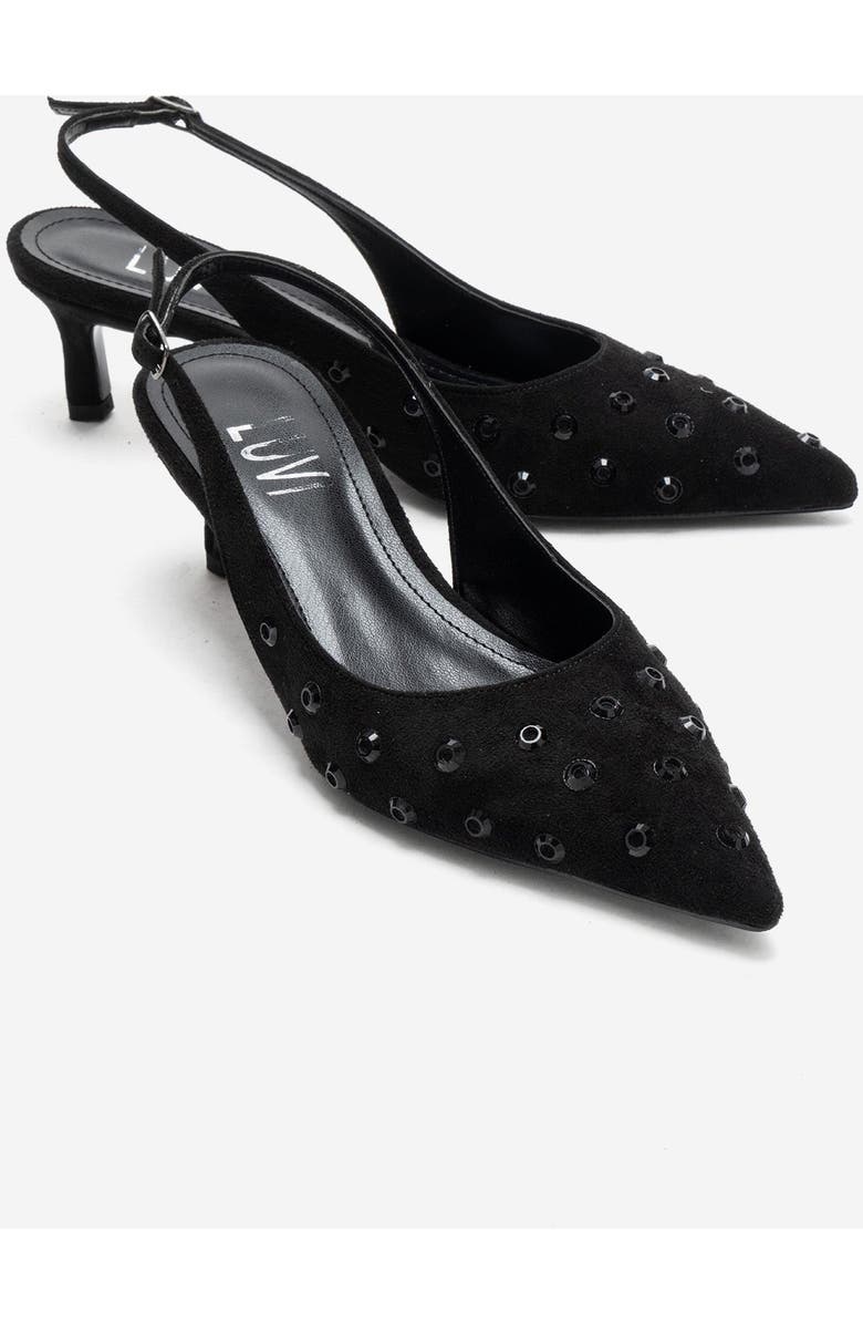 Prologue Shoes Lorex Embellished Stiletto Slingback Pump, Alternate, color, Black Suede