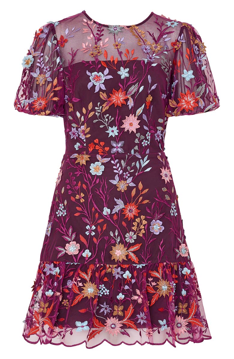 Milly Yasmin Floral Embroidered Puff Sleeve Mesh Fit & Flare Dress, Alternate, color,