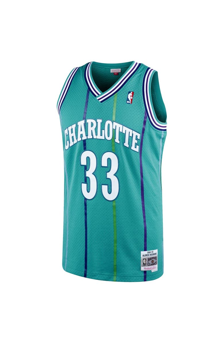 Mitchell & Ness Men's Mitchell & Ness Alonzo Mourning Teal Charlotte Hornets 1992/93 Hardwood Classics Swingman Jersey, Alternate, color, 