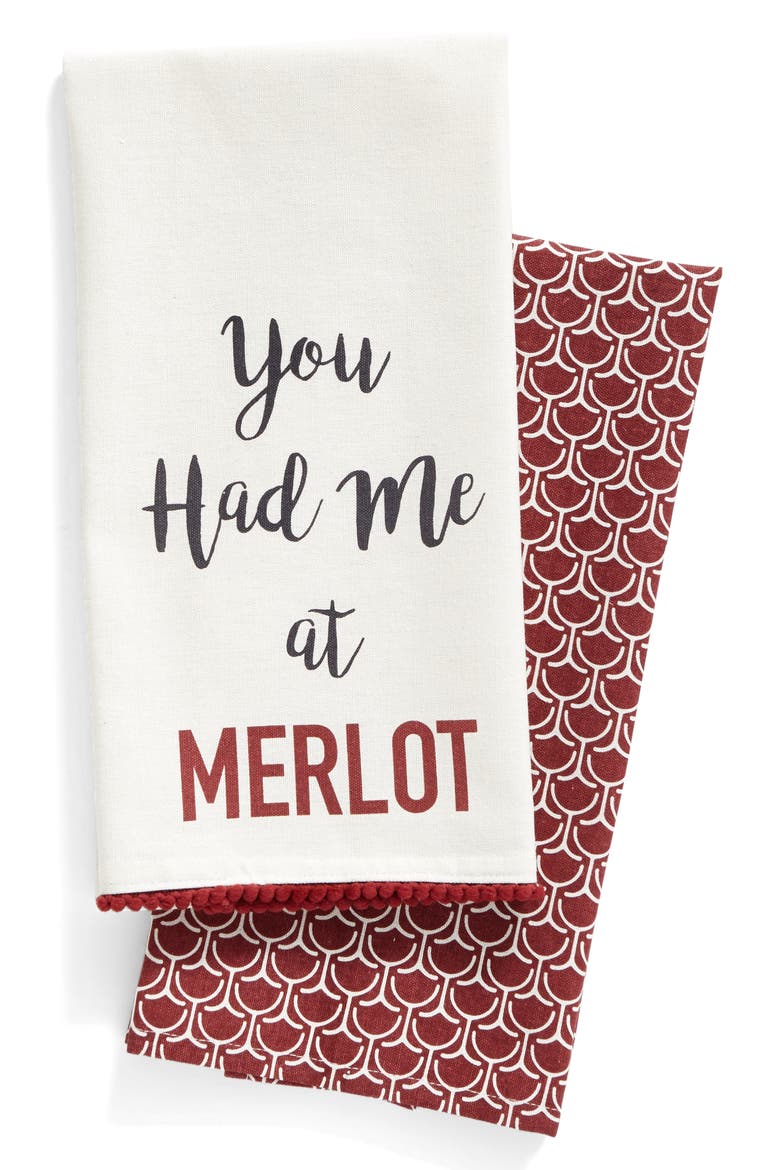 You Had Me at Merlot Set of 2 Dish Towels, Main, color, WINE