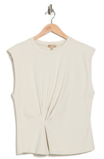 Democracy Side Drape Knit Sleeveless Top In Gray