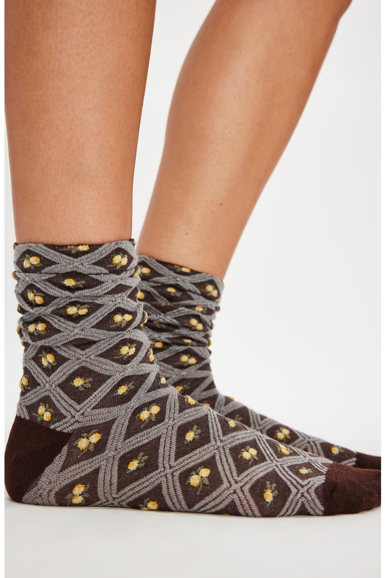 Floral Jacquard Socks, Main, color, BROWN