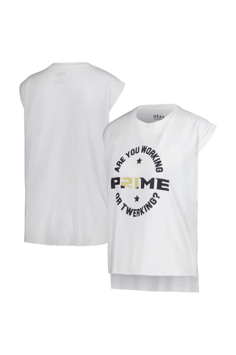 Women's WEAR by Erin Andrews White Colorado Buffaloes Coach Prime Working Sleeveless Muscle T-Shirt, Main, color, White