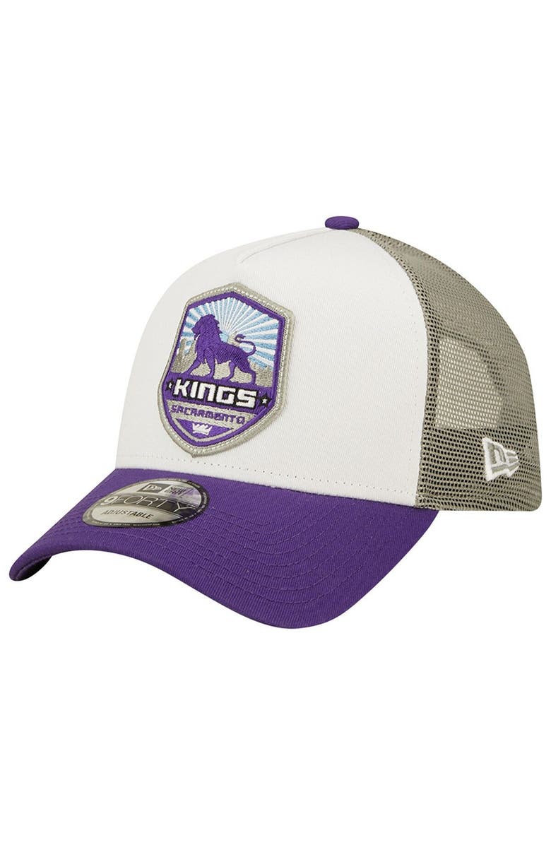 New Era Men's New Era White/Purple Sacramento Kings 9FORTY Snapback Hat, Main, color,