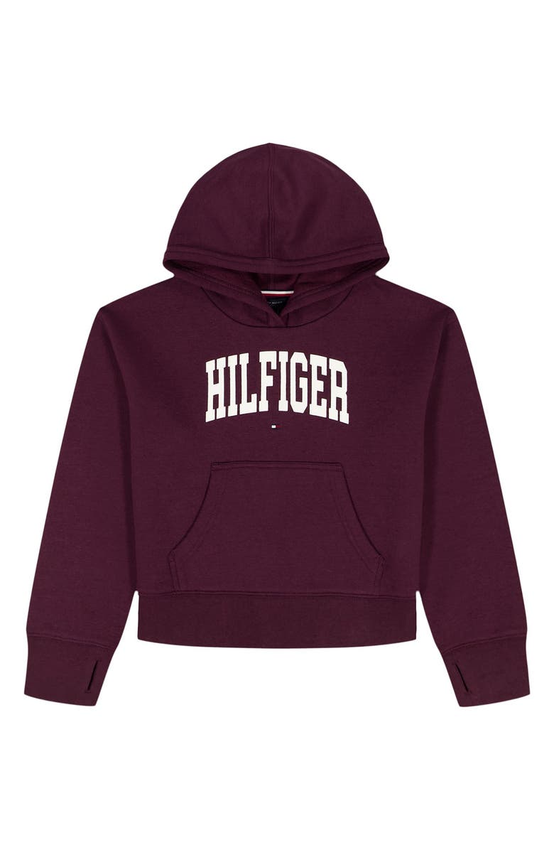 Tommy Hilfiger Kids' Logo Fleece Graphic Hoodie, Main, color, Maroon