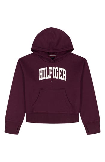 Tommy Hilfiger Kids' Logo Fleece Graphic Hoodie In Burgundy