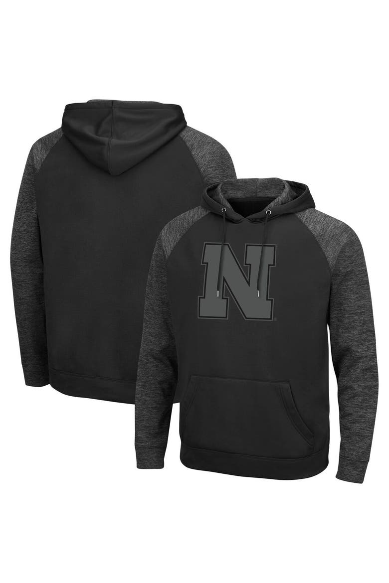 Men's Colosseum Black Nebraska Huskers Blackout 3.0 Tonal Raglan Pullover Hoodie, Main, color, Black