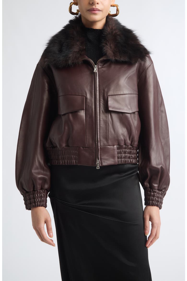 Ellery Leather Jacket, Main, color, BROWN