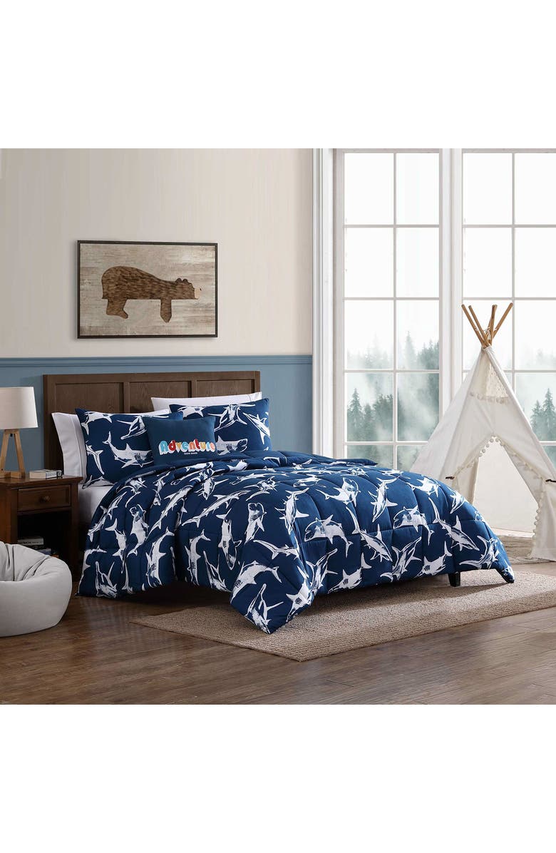 Eddie Bauer Kids' Vinny and Shark Friends 3-Piece Comforter Set, Alternate, color, Navy/ White