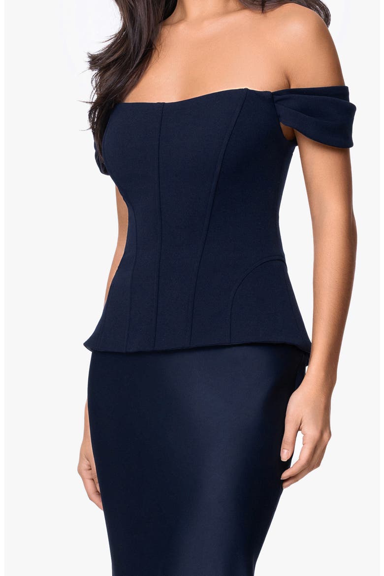 Off the Shoulder Mixed Media Gown, Alternate, color, NAVY