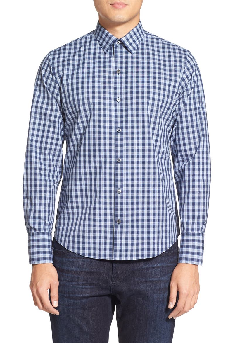'Anthony' Trim Fit Check Sport Shirt, Main, color, NAVY