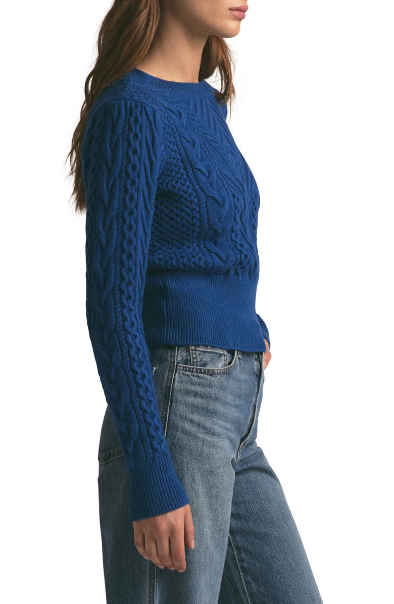 Favorite Daughter The Esther Cable Stitch Crop Sweater, Alternate, color, Sapphire