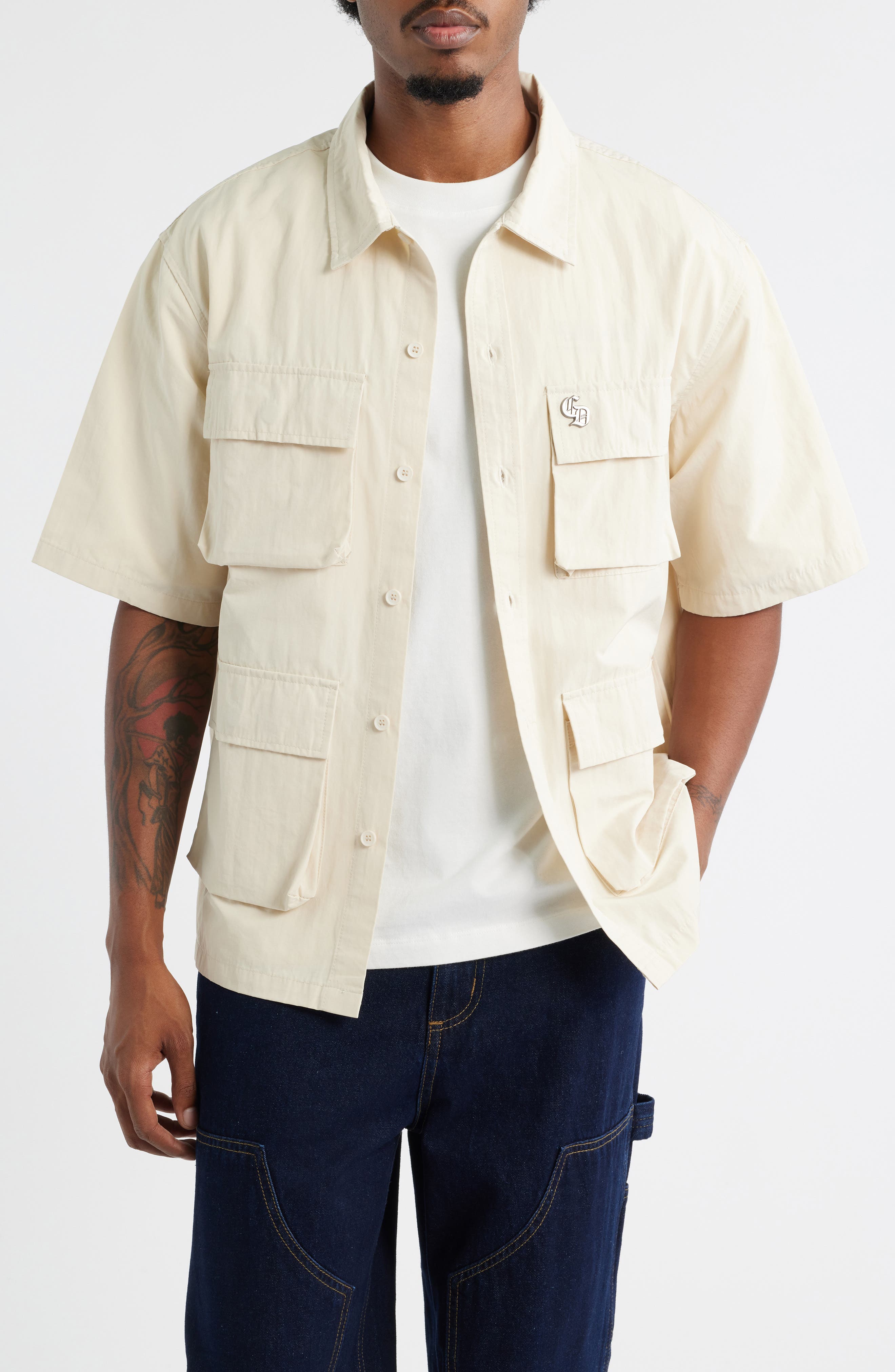 CRIMINAL DAMAGE Patterson Short Sleeve Cotton Button-Up Utility Shirt