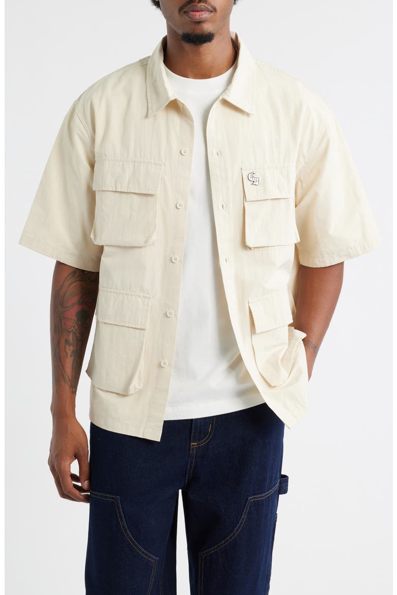 Patterson Short Sleeve Cotton Button-Up Utility Shirt, Main, color, ECRU