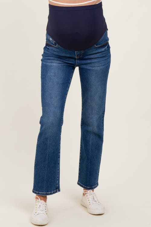 Pinkblush High Rise Crop Straight Maternity Jeans In Blue