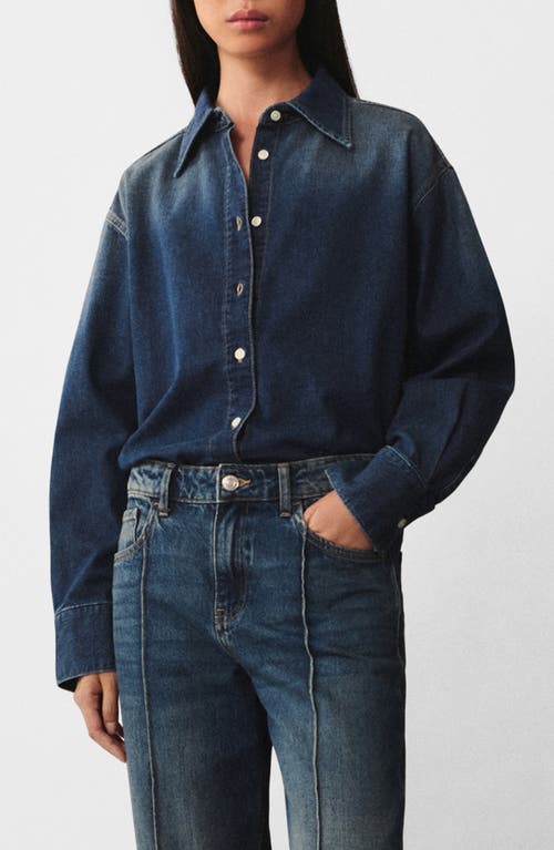 Mango Oversize Denim Button-up Shirt In Dark Blue