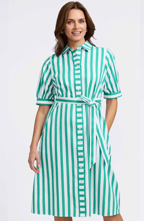 Foxcroft Esther Stripe Shirtdress In Kelly Green/white