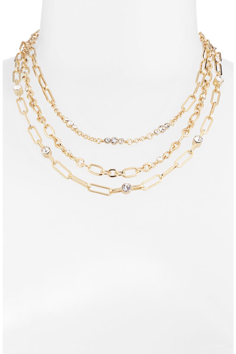 Hera Layered Chain Necklace, Alternate, color, GOLDTONE/ CLEAR