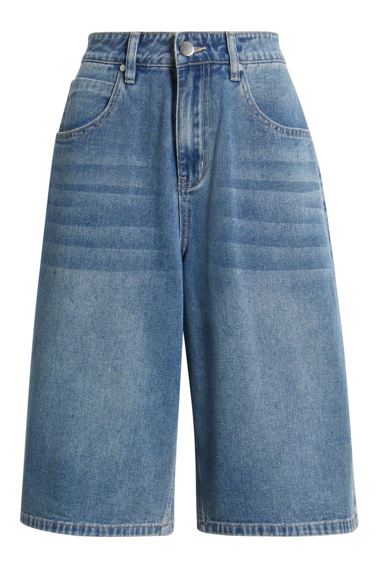 Sylva Studded Embroidered Denim Bermuda Shorts, Alternate, color, MEDIUM WASH