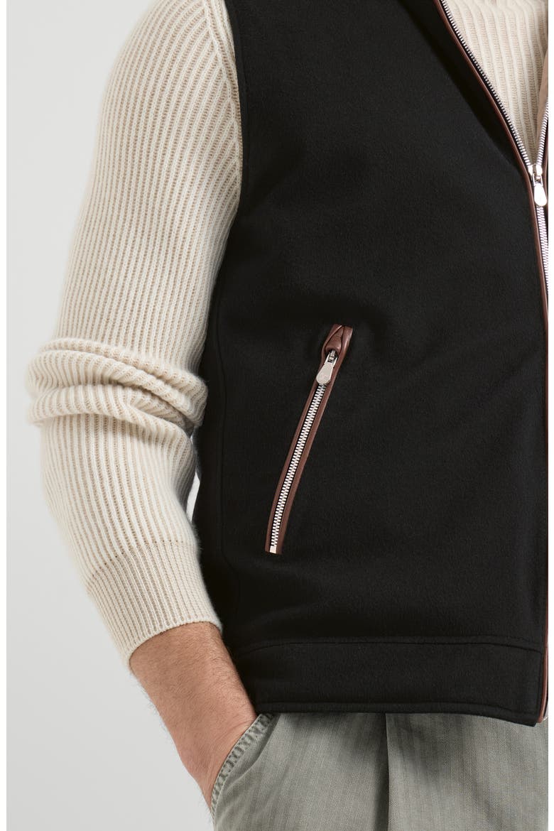 Bonded wool flannel hooded down vest with detachable shearling insert, Alternate, color, Black