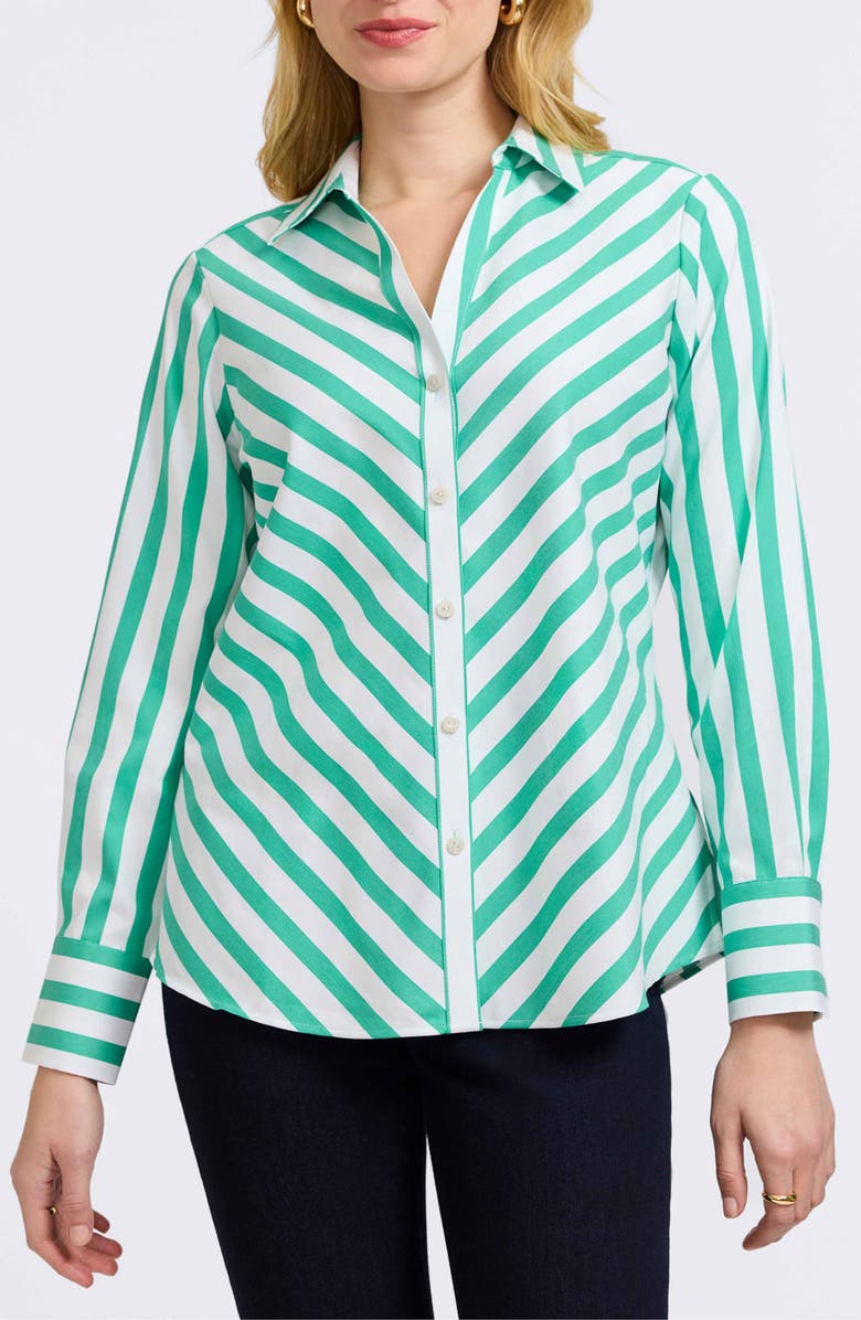 Foxcroft Mary Stripe Long Sleeve Cotton Sateen Button-Up Shirt, Main, color,