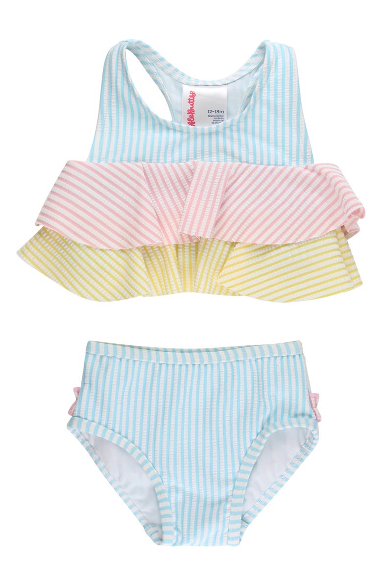 RuffleButts Kids' Seersucker Two-Piece Swimsuit, Main, color, Blue Multi
