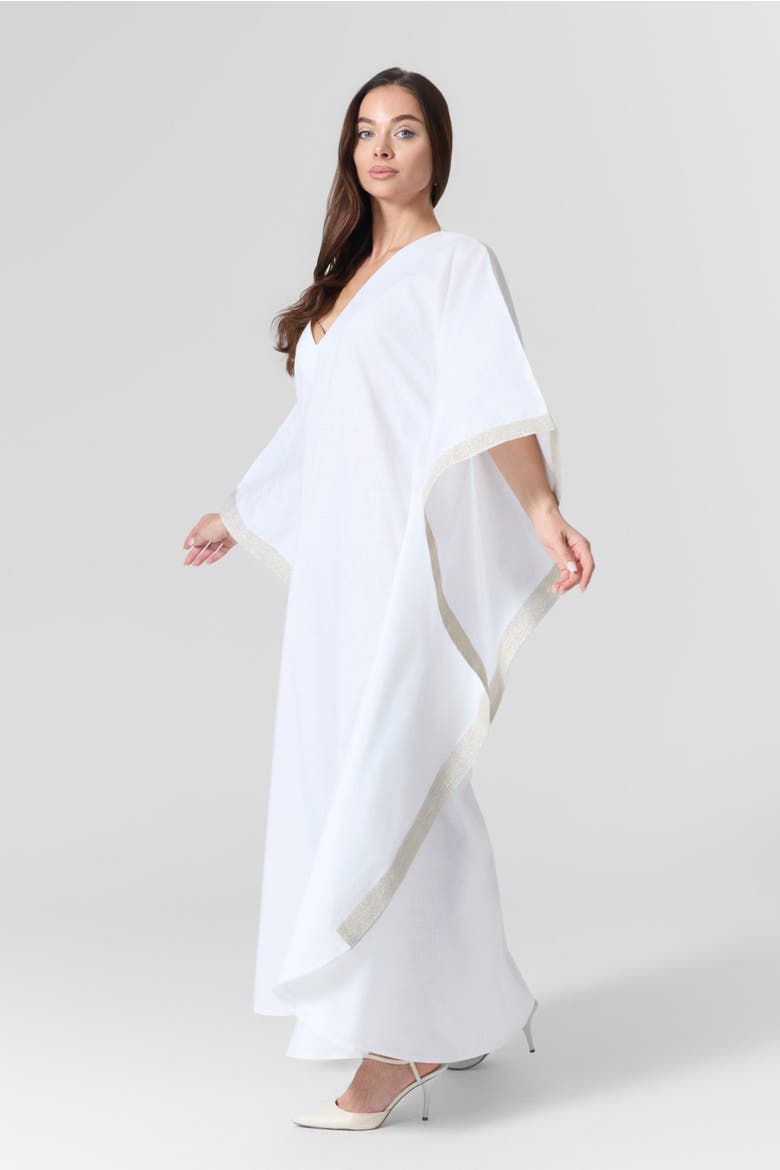 Luna Linen Kaftan Gown, Alternate, color, white