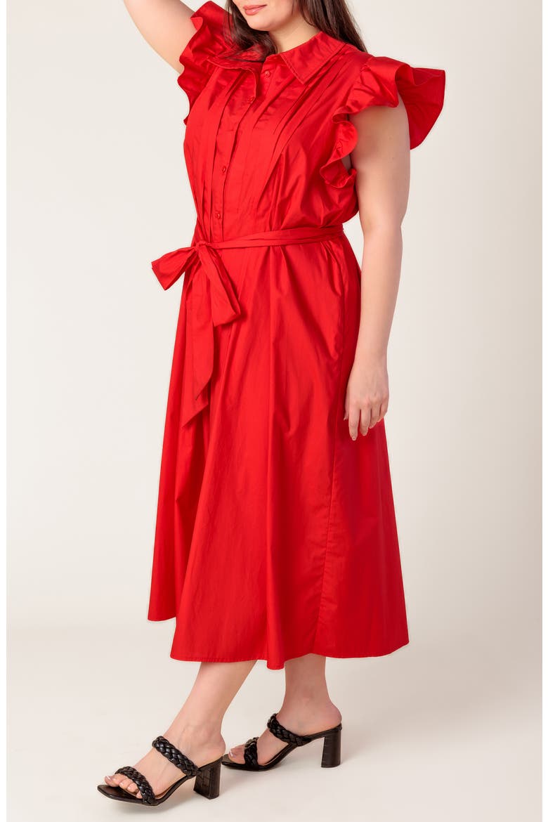 Flutter Sleeve Woven Shirtdress, Alternate, color, RED
