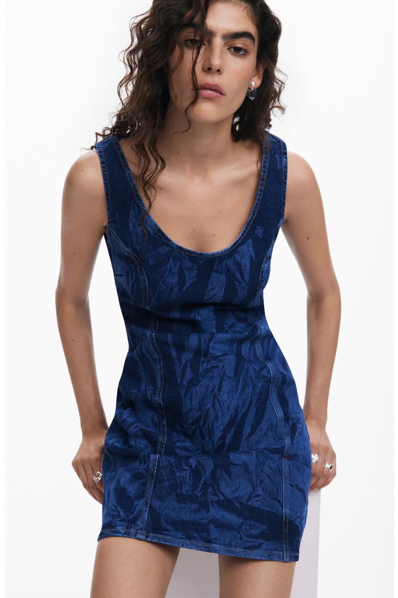 Sleeveless Denim Minidress, Alternate, color, DARK BLUE