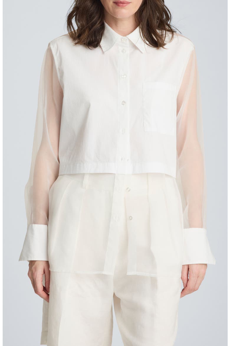 Tie Back Cotton Blend Button-Up Shirt, Main, color, PURE WHITE