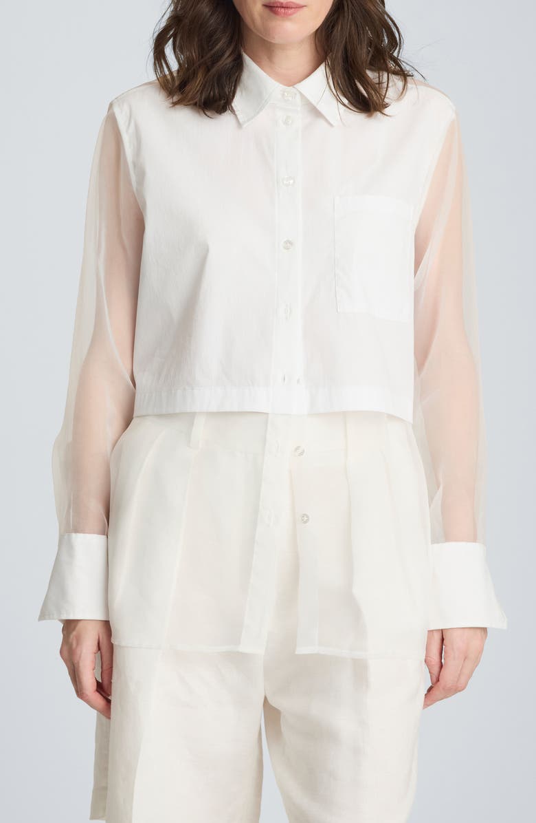 Kenneth Cole Tie Back Cotton Blend Button-Up Shirt, Main, color, Pure White