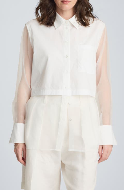 Tie Back Cotton Blend Button-Up Shirt
