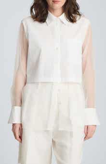 Tie Back Cotton Blend Button-Up Shirt
