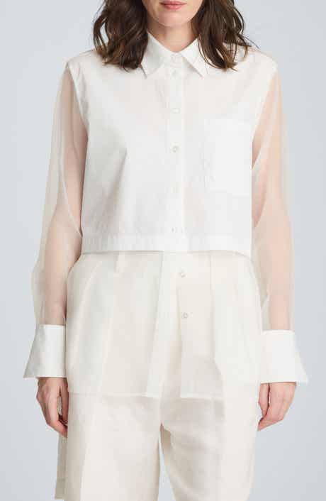Tie Back Cotton Blend Button-Up Shirt