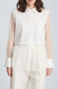 Kenneth Cole Tie Back Cotton Blend Button-Up Shirt