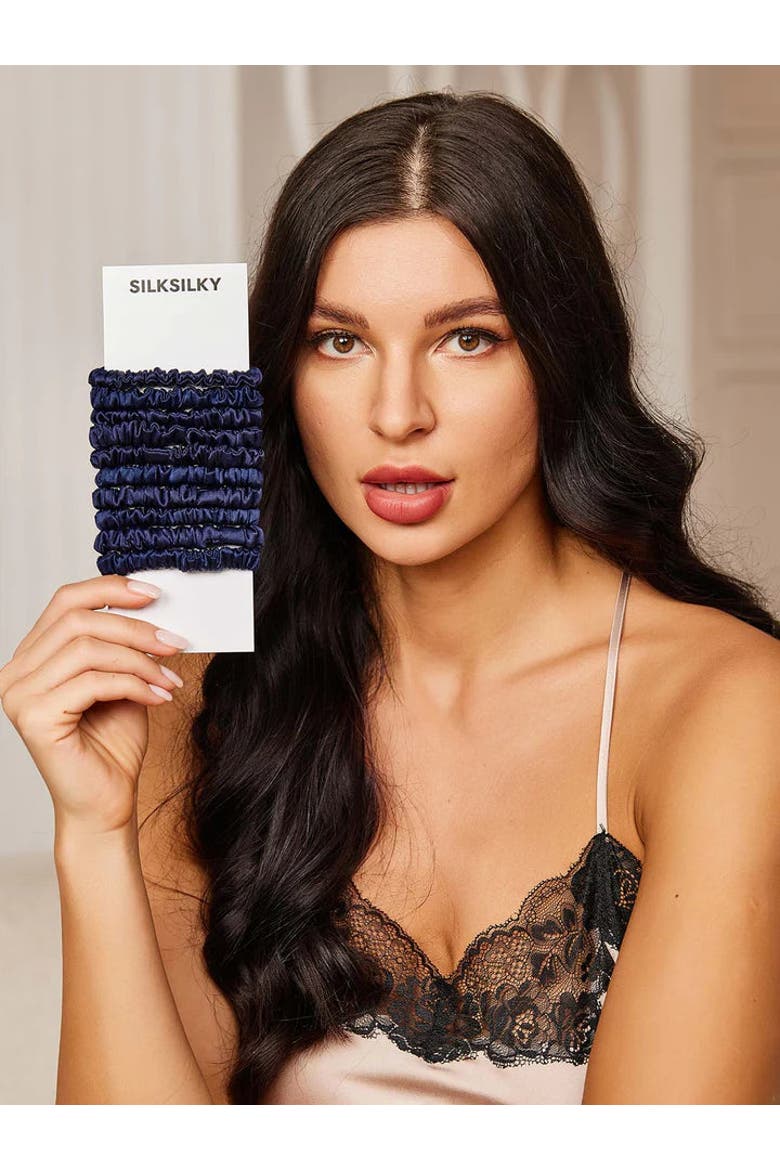 Pure Silk 10-Pack Skinny Scrunchies, Alternate, color, DarkBlue
