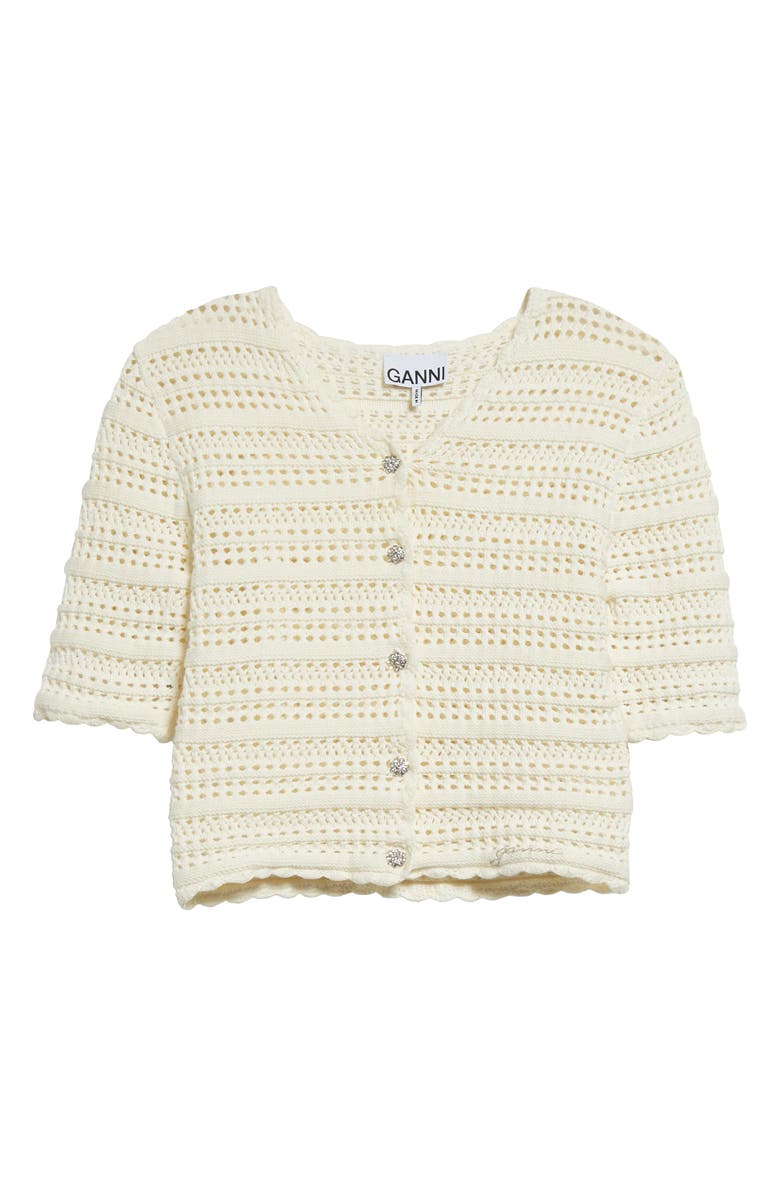 Ganni Crop Pointelle Organic Cotton Cardigan, Alternate, color, 