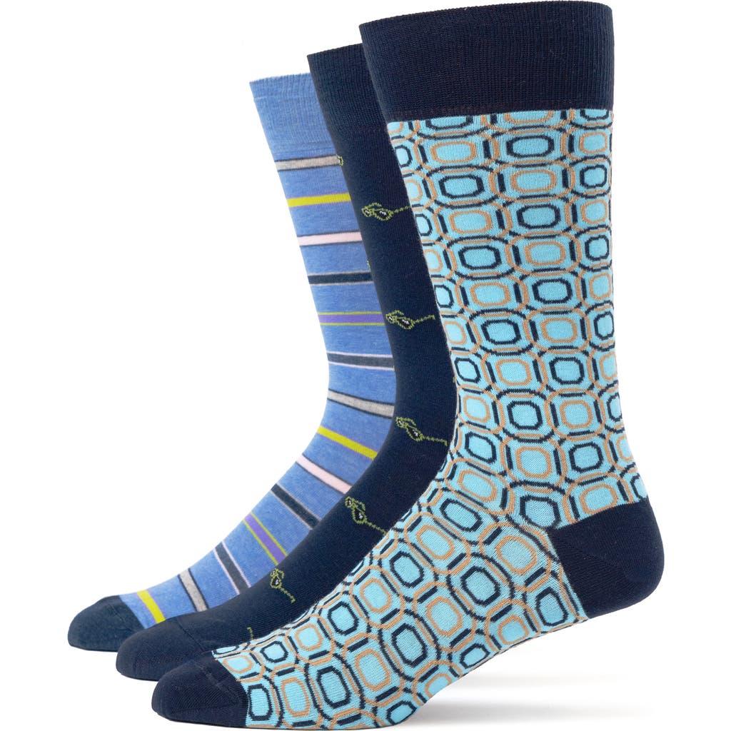 Lorenzo Uomo 3-pack Assorted Crew Socks In Navy