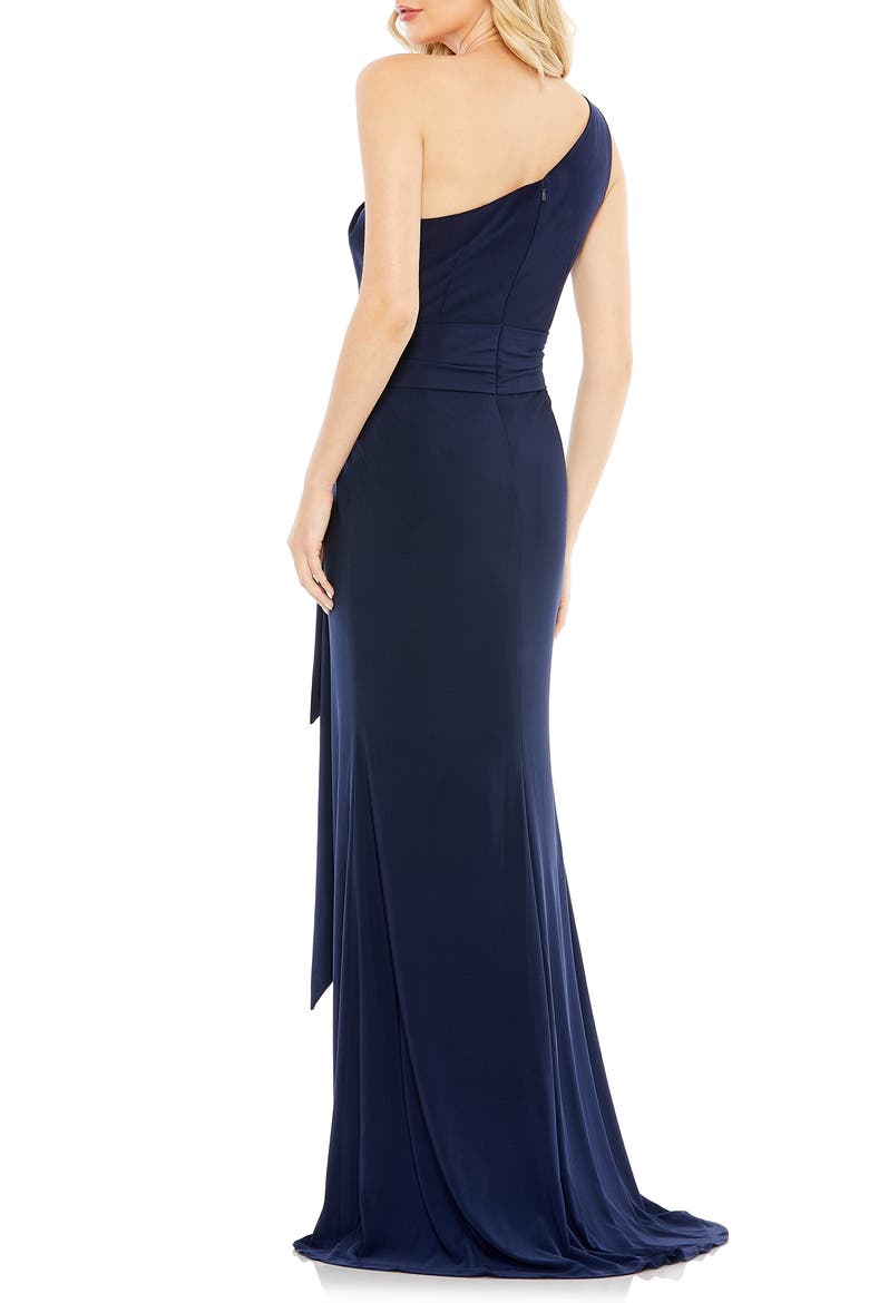 Jersey One Shoulder Belted Trumpet Gown, Alternate, color, MIDNIGHT