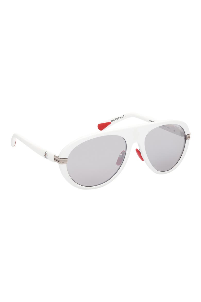 57mm Mirrored Navigator Sunglasses, Alternate, color, SHINY WHITE / SMOKE