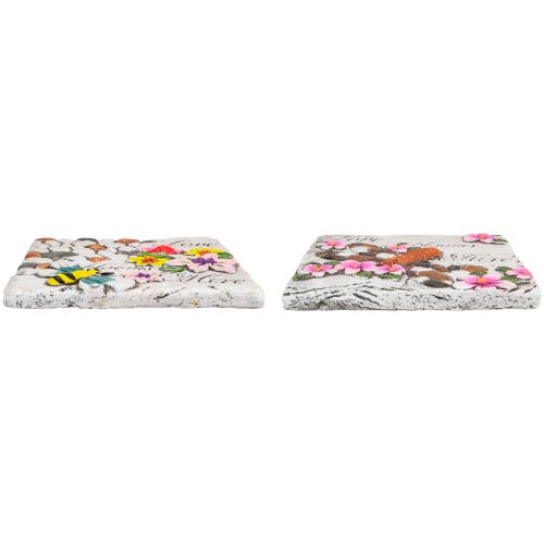 Northlight Set Of 2 'love Blooms Here' Floral Outdoor Garden Stones 7" In Multi