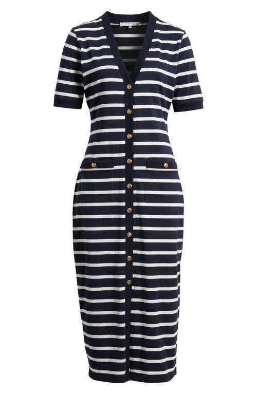 Frame The Striped Sailor Organic Cotton Midi Dress In Blue
