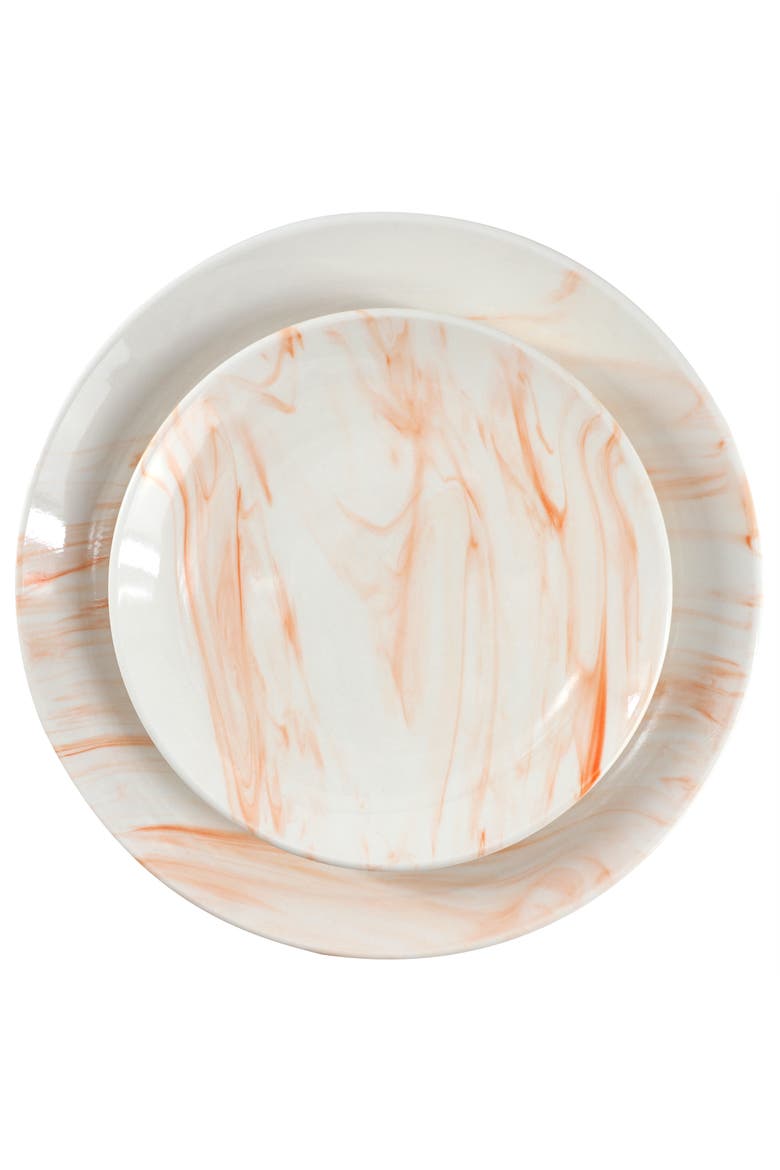 Fine Marble 16 Piece Porcelain Dinnerware Set, Alternate, color, Orange